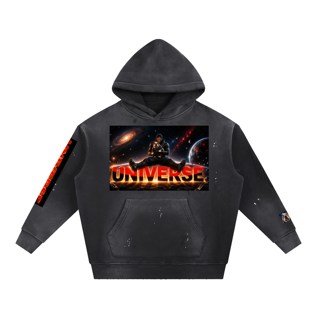 Universe Vintage Washed Frayed Fleece Hoodie