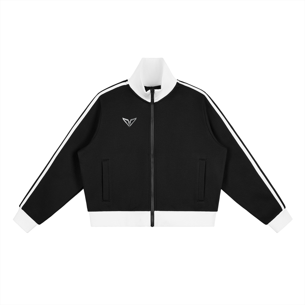 Contrast Side Stripe Fleece Cropped Track Jacket