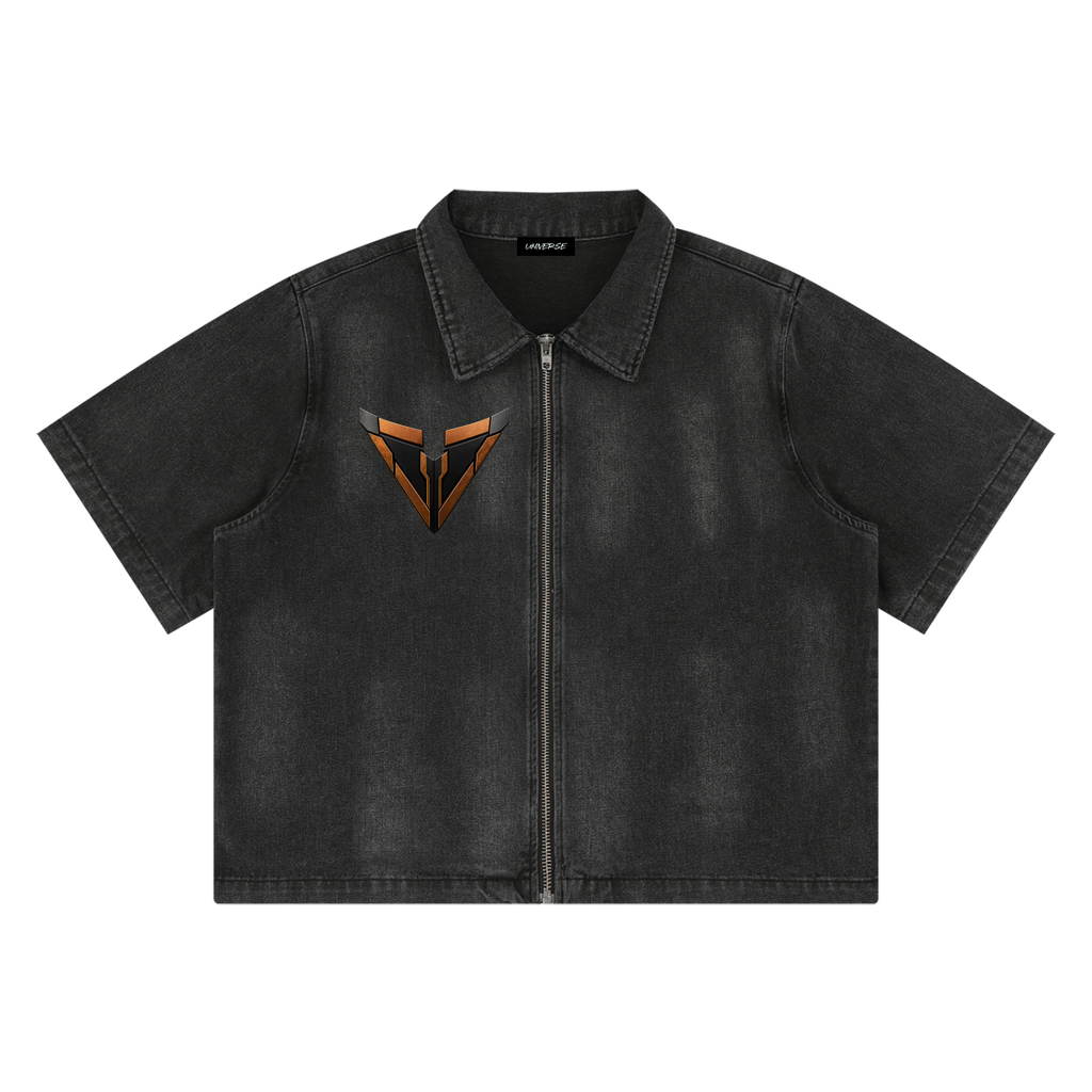 Unisex Vintage Washed Full-Zip Denim Shirt