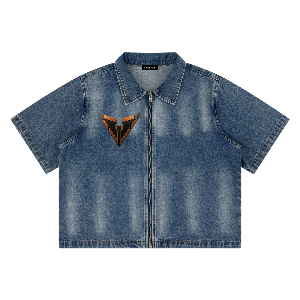 Unisex Vintage Washed Full-Zip Denim Shirt