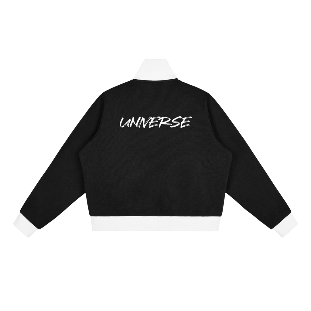 Contrast Side Stripe Fleece Cropped Track Jacket