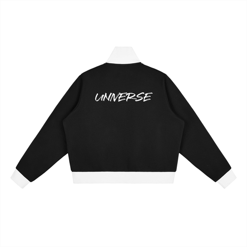 Contrast Side Stripe Fleece Cropped Track Jacket